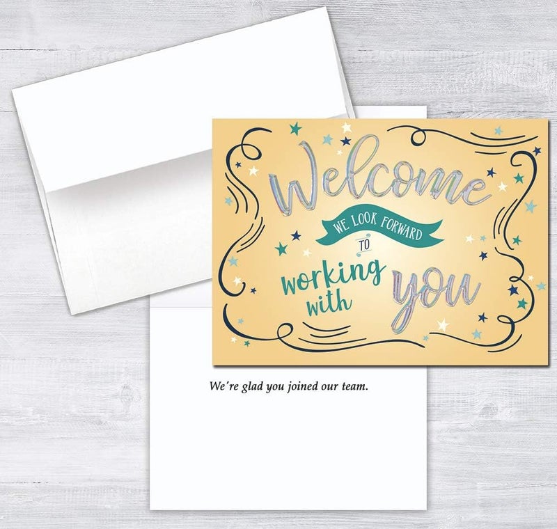 Posty Cards 25 Employee Welcome Cards - Fun Typographic Design with Silver Holographic Foil Embossing - 26 White Envelopes - FSC Mix - Image 2